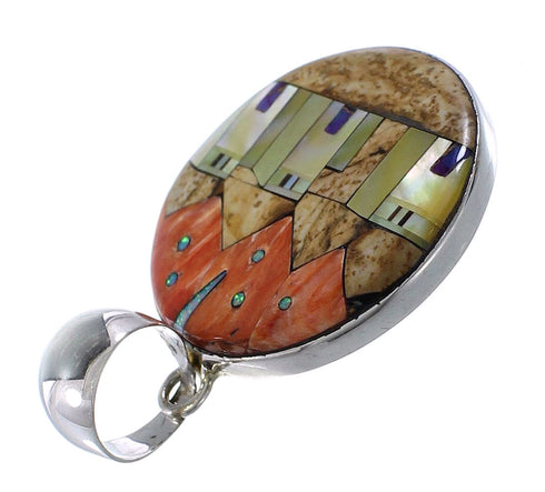Multicolor Native American Village Design Silver Pendant YS62867